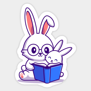 Rabbit Mother And Baby Rabbit Reading Book Sticker